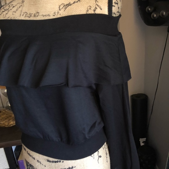 Blue Blush Ruffle Cropped Off The Shoulder Sweater - Picture 5 of 7